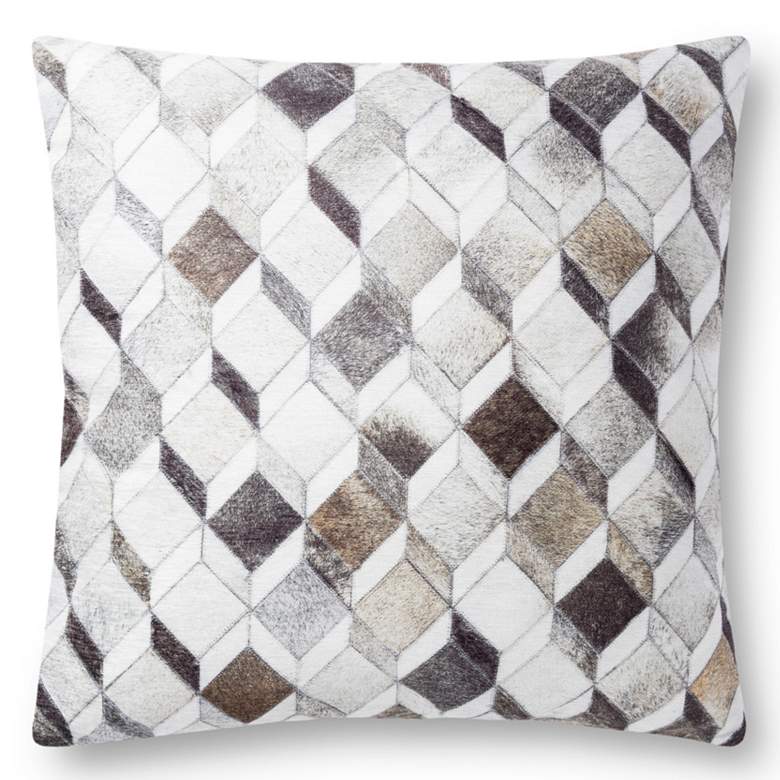 Image 1 Loloi Gray Cowhide 22 inch Decorative Throw Pillow