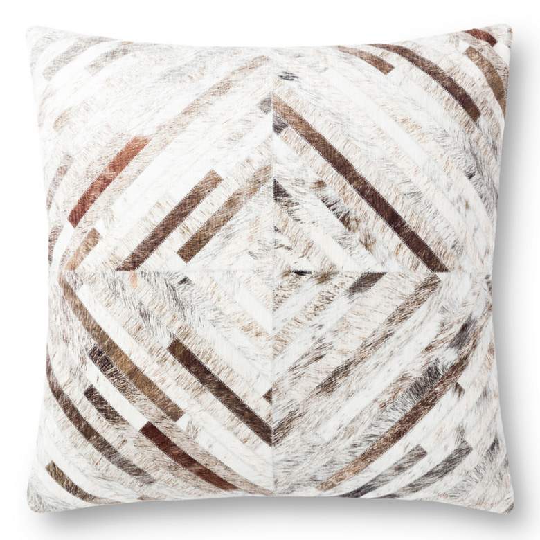 Image 1 Loloi Gray Cowhide 22" Square Lines Decorative Throw Pillow