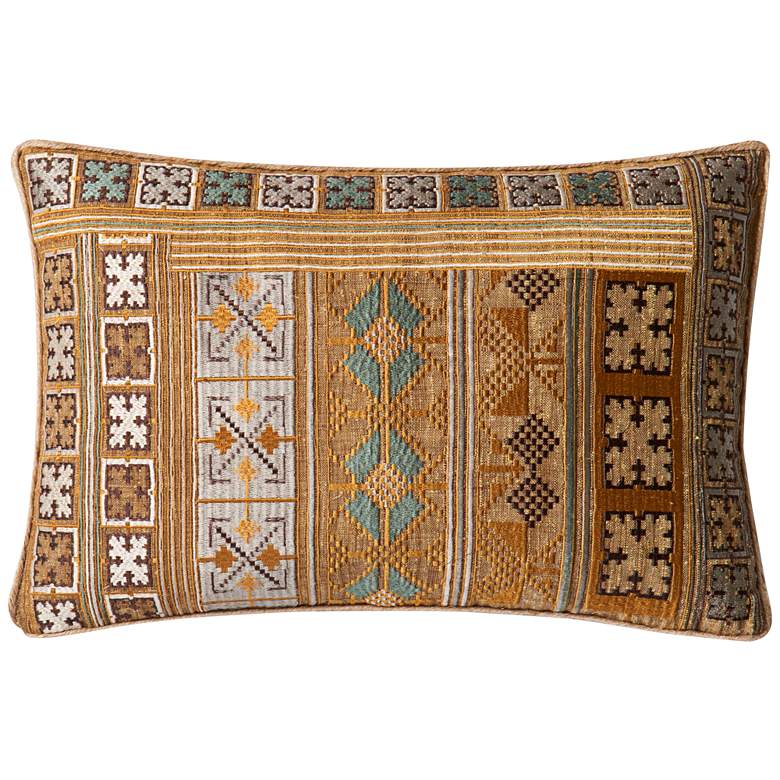 Image 1 Loloi Morill 21 inch x 13 inch Gold and Teal Tribal Pillow