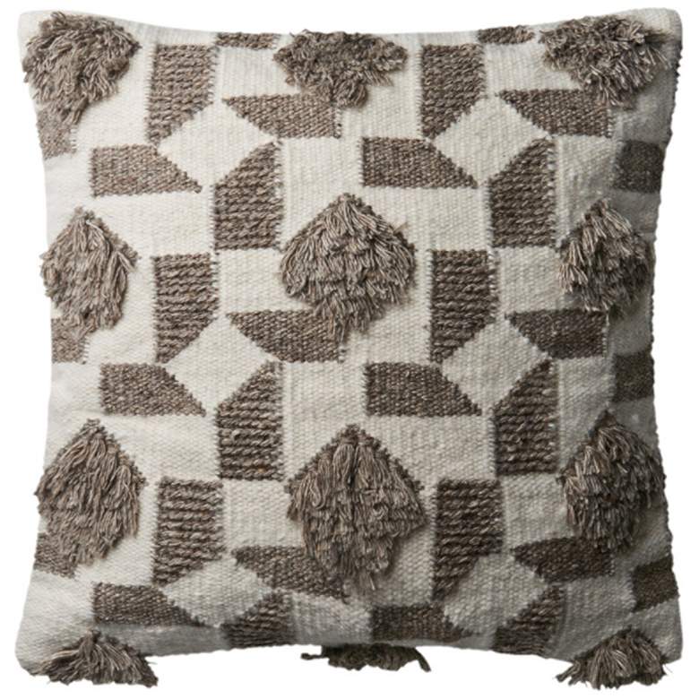 Image 1 Loloi Natural and Brown Fringe 22 inch Square Decorative Pillow