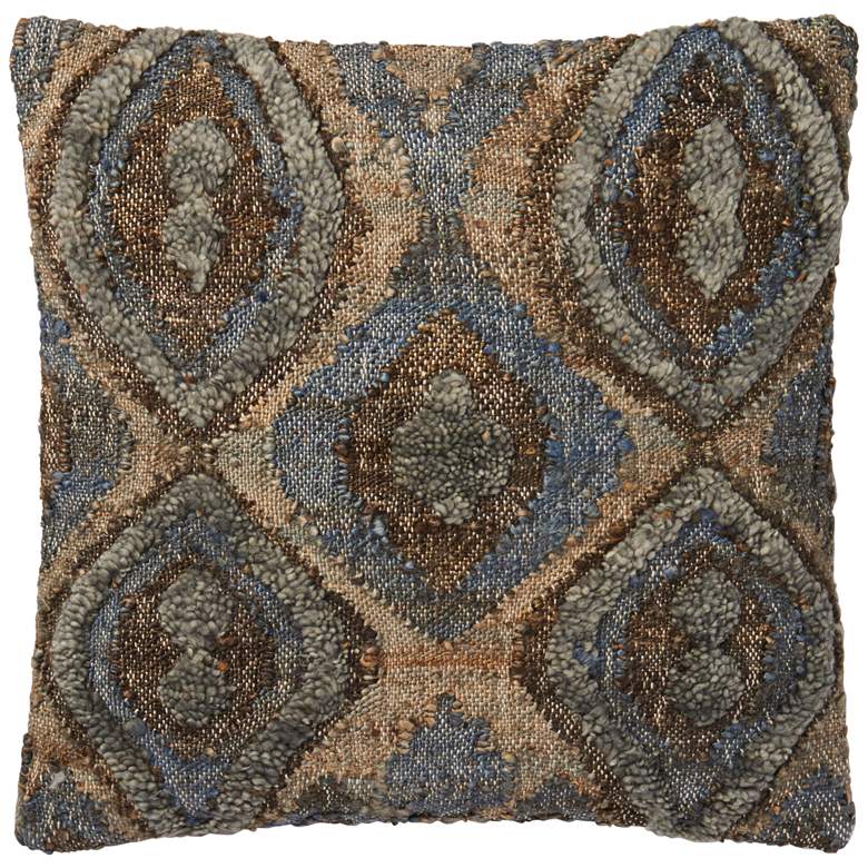Image 1 Loloi Parvin Blue and Brown Diamond 22 inch Square Throw Pillow