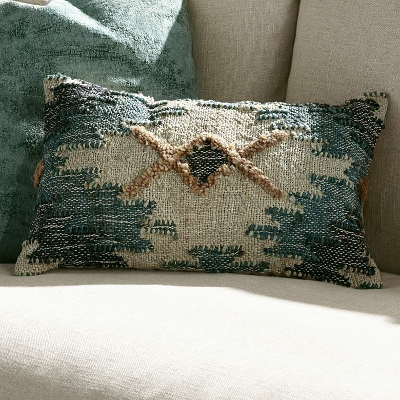 Image 1 Loloi Singley Blue and White Diamond 21" x 13" Pillow
