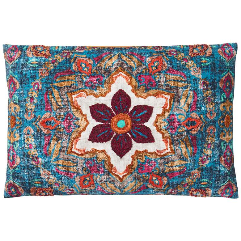 Image 1 Loloi Troon Teal Multi-Color Flower 21 inch x 13 inch Pillow