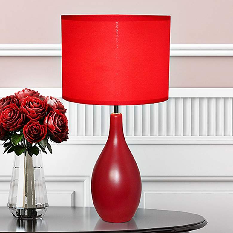 Image 1 Loma Red 19 inchH Oval Bowling Pin Ceramic Accent Table Lamp