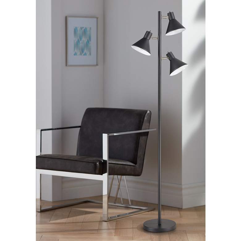 Image 1 Loman Black Metal 3-Light Tree Floor Lamp