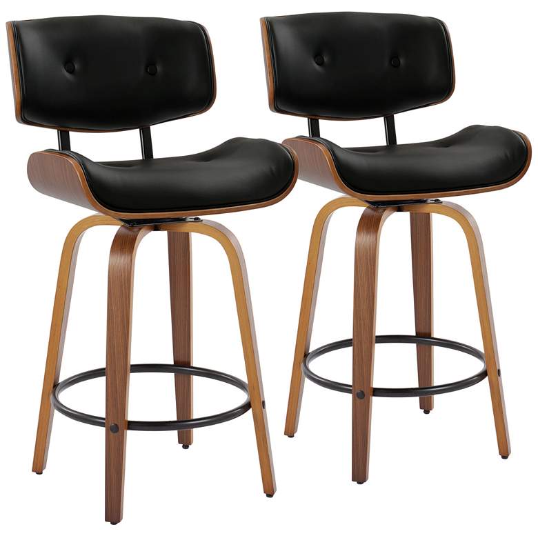 Image 1 Lombardi Counter Stool in Walnut and Black PU with by LumiSource Pair