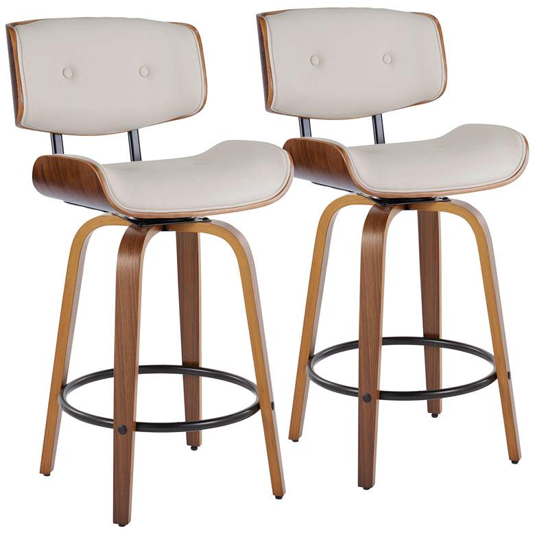 Image 1 Lombardi Counter Stool in Walnut and Cream PU with by LumiSource Pair