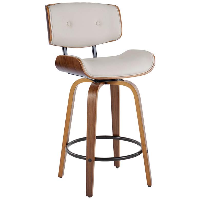 Image 2 Lombardi Counter Stool in Walnut and Cream PU with by LumiSource Pair more views