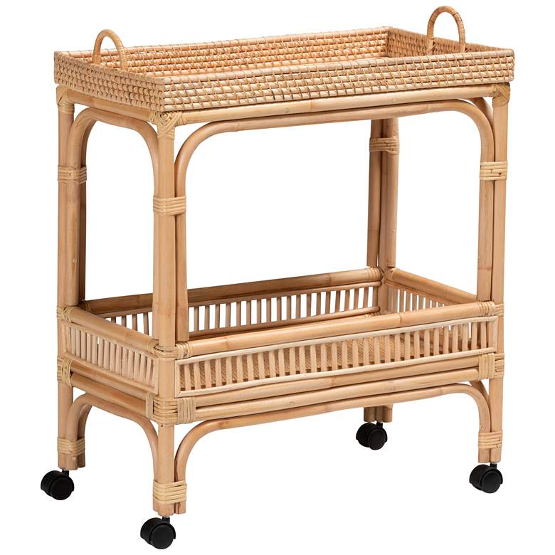 Image 2 Lombok 26 1/2" Wide Natural Brown Rattan Wine Cart