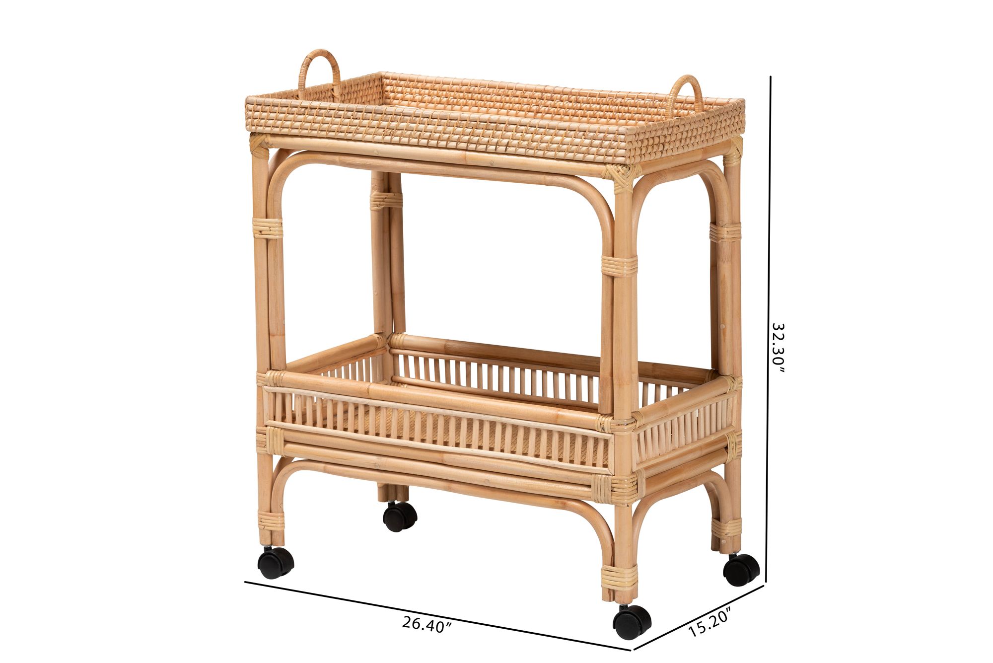 Lombok 26 1/2" Wide Natural Brown Rattan Wine Cart