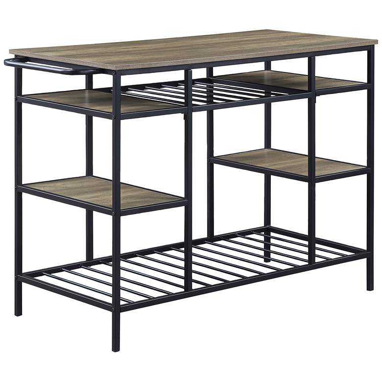 Image 2 Lona 47 inch Wide Rustic Oak and Black 6-Shelf Bar Table Kitchen Island