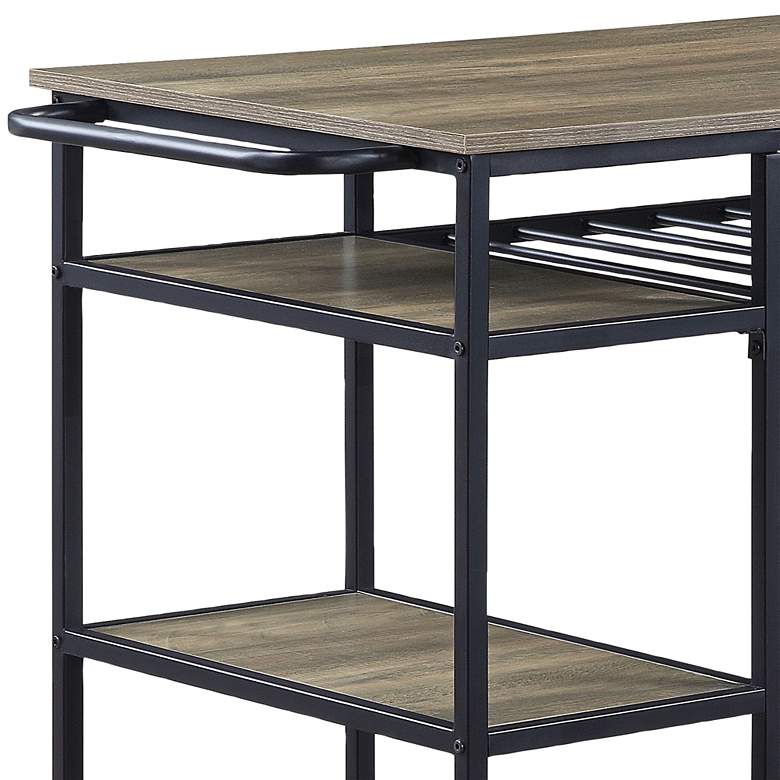 Image 3 Lona 47 inch Wide Rustic Oak and Black 6-Shelf Bar Table Kitchen Island more views