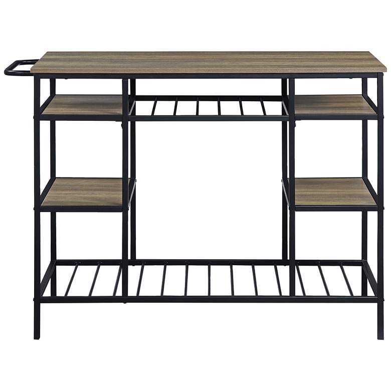 Image 6 Lona 47" Wide Rustic Oak and Black 6-Shelf Bar Table Kitchen Island more views