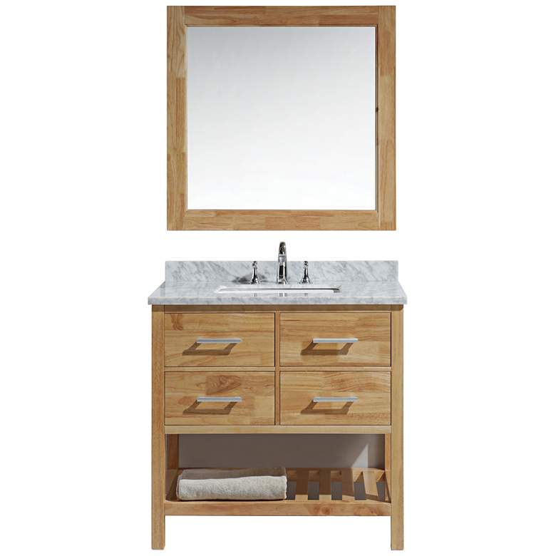 Image 1 London 36 inch Carrara Marble Honey Oak Single Sink Vanity Set