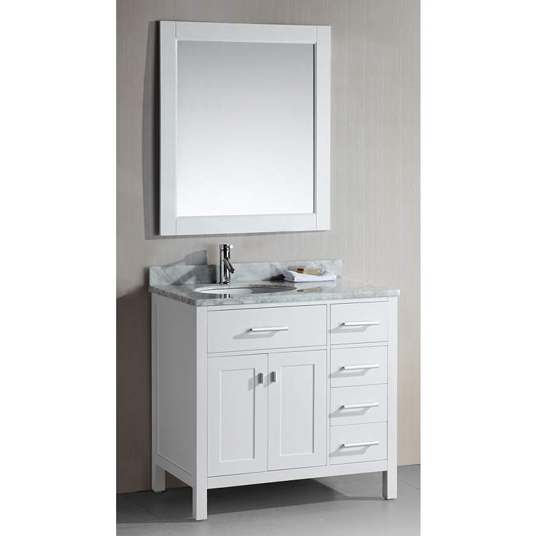 Image 1 London 36 inch Wide White Sink Vanity with Drawers on Right