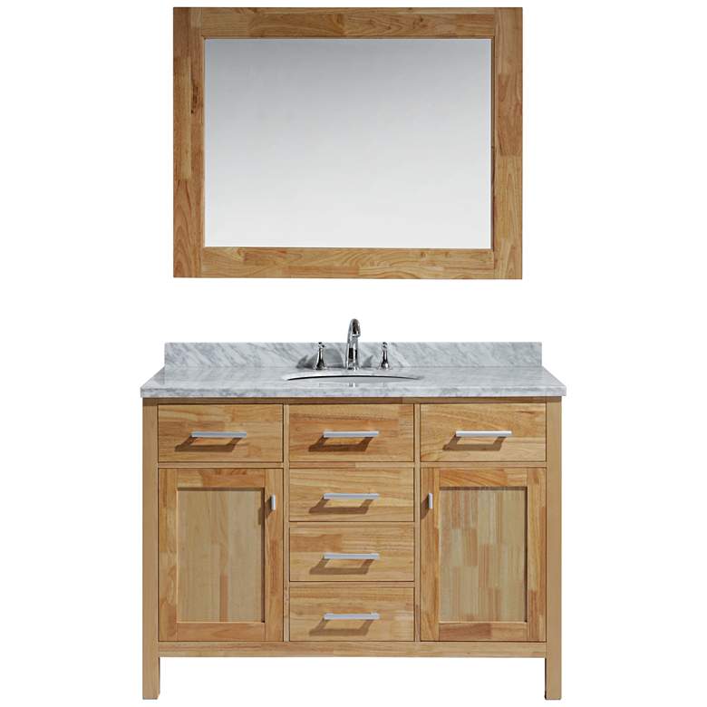 Image 1 London 48 inch Carrara Marble Honey Oak Single Sink Vanity Set