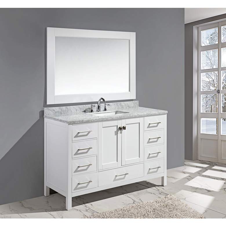 Image 1 London 54 inch Carrara Marble White Single Sink Vanity Set