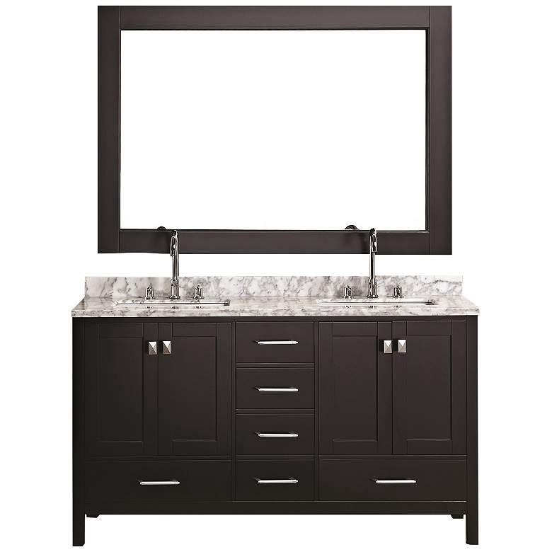 Image 1 London 60 inch Carrara Marble Espresso Double Sink Vanity Set