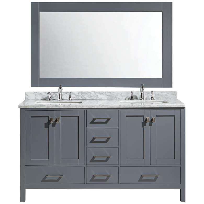 Image 1 London 60 inch Carrara Marble Gray Double Sink Vanity Set