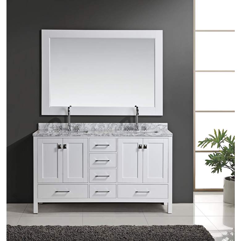 Image 1 London 60 inch Carrara Marble White Double Sink Vanity Set