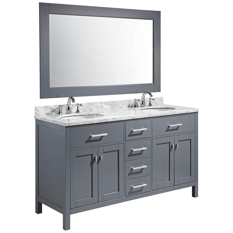 Image 1 London 61" Carrara Marble Gray Double Sink Vanity Set