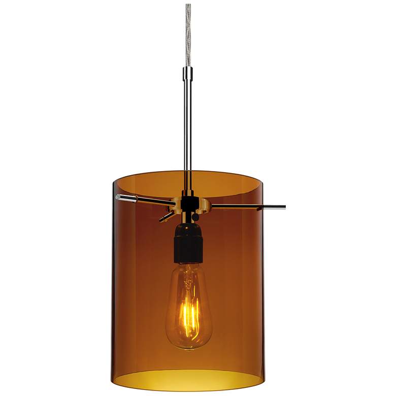 Image 1 London 7.9" Wide Chrome Kiss Canopy Pendant With Amber Glass Shade