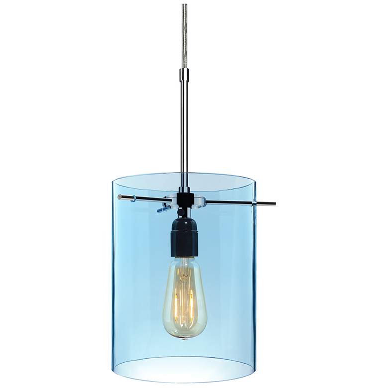 Image 1 London 7.9" Wide Chrome Kiss Canopy Pendant With Aqua Glass Shade
