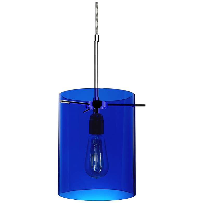 Image 1 London 7.9 inch Wide Chrome Kiss Canopy Pendant With Blue Glass Shade