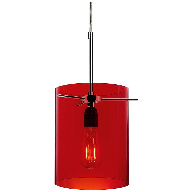 Image 1 London 7.9 inch Wide Chrome Kiss Canopy Pendant With Red Glass Shade