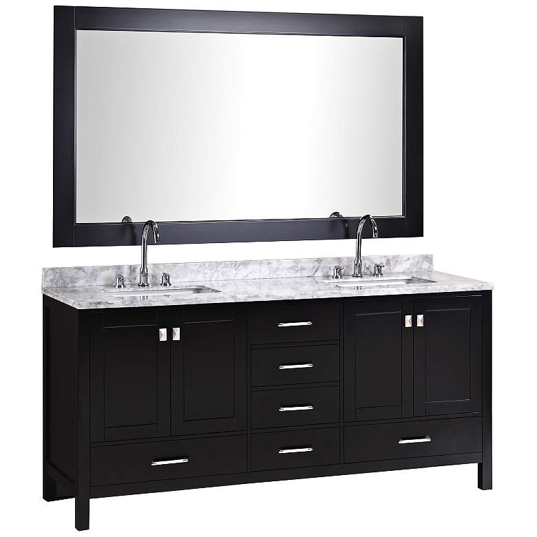 Image 1 London 72 inch Carrara Marble Espresso Double Sink Vanity Set