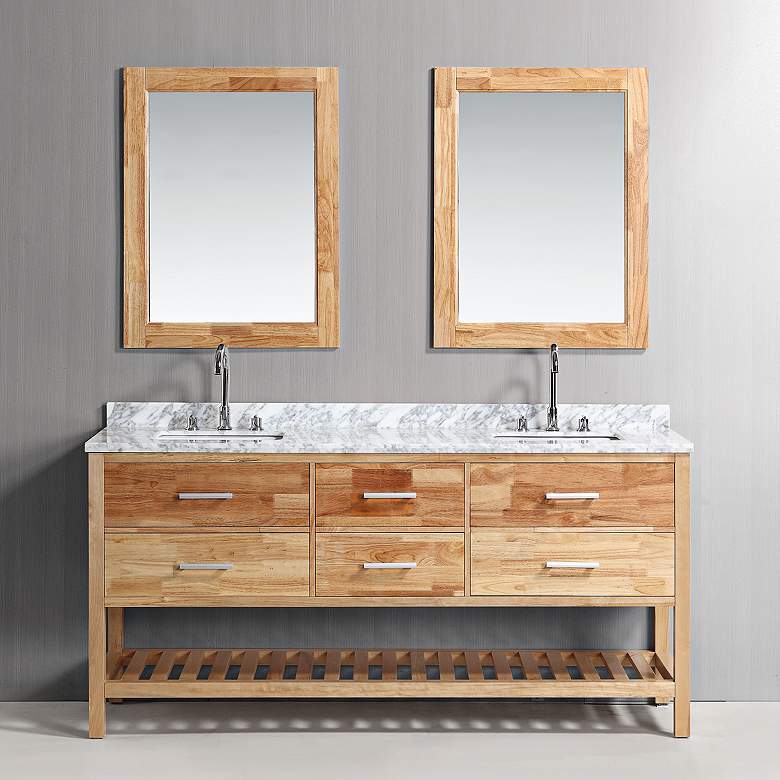 Image 1 London 72 inch Marble Oak Six-Drawer Double Sink Vanity Set