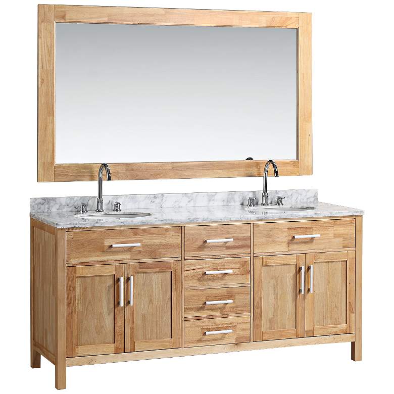 Image 1 London 72 inch Marble Oak Two Double-Door Double Sink Vanity Set