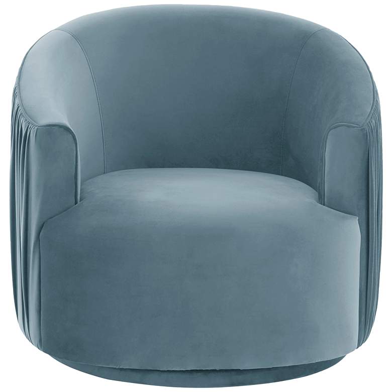 Image 3 London Blue Velvet Pleated Swivel Chair more views
