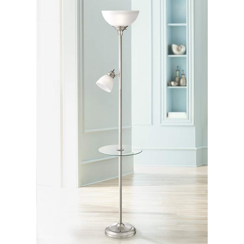 Image 1 London Torchiere Floor Lamp with Table and Reading Light