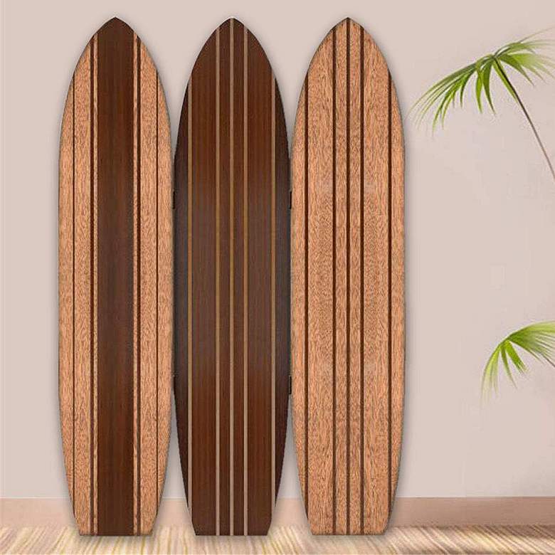 Image 1 Long Board Surfboard 47"W Brown 3-Panel Screen/Room Divider