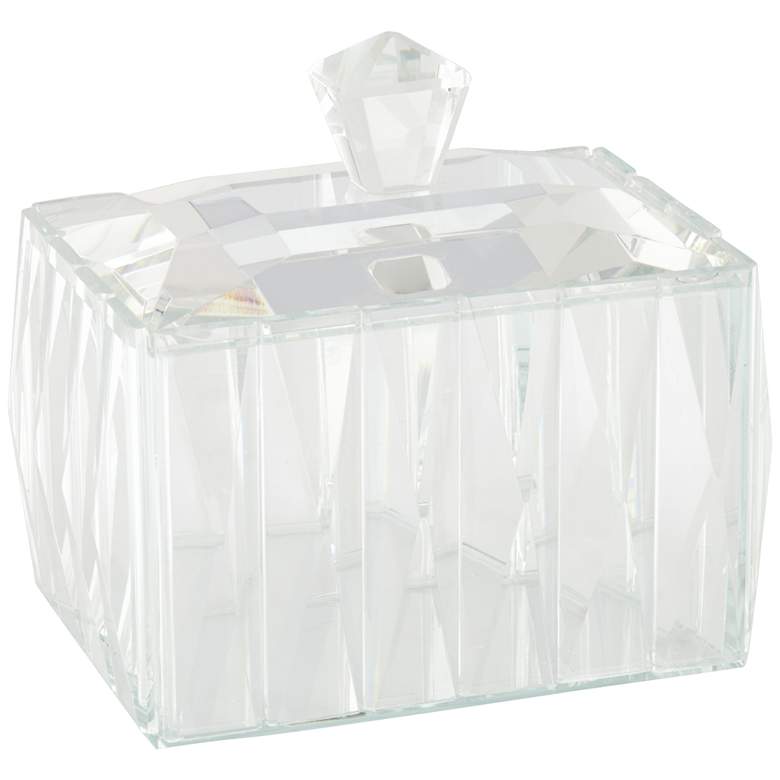 Long Facet 6&quot; Wide Clear Glass Jewelry Box with Lid