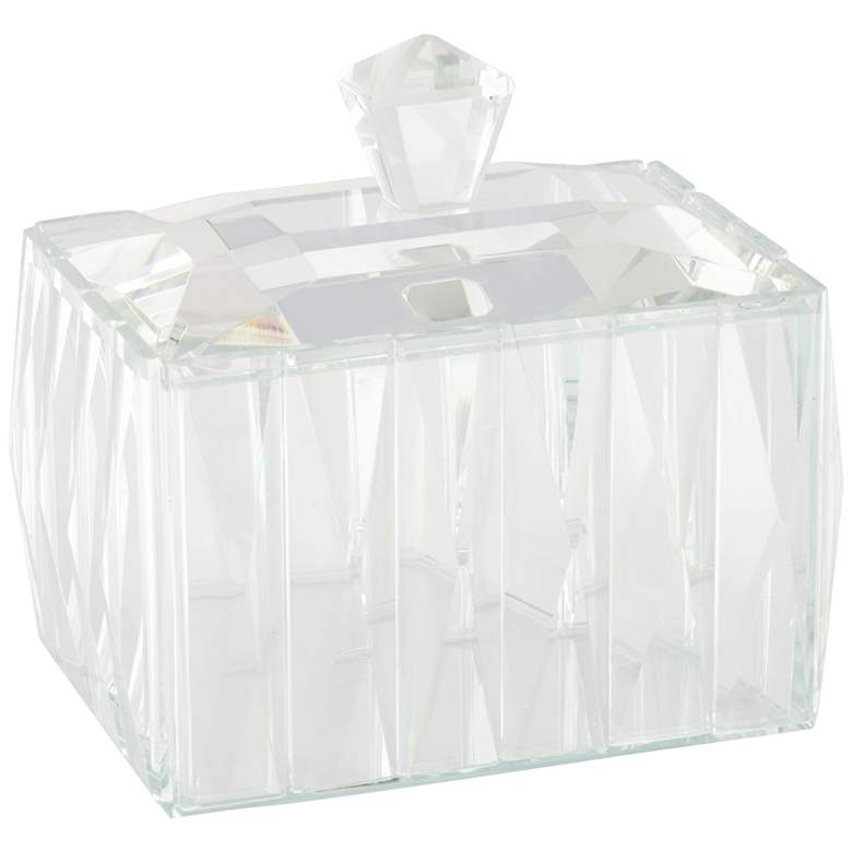 Image 1 Long Facet 6" Wide Clear Glass Jewelry Box with Lid
