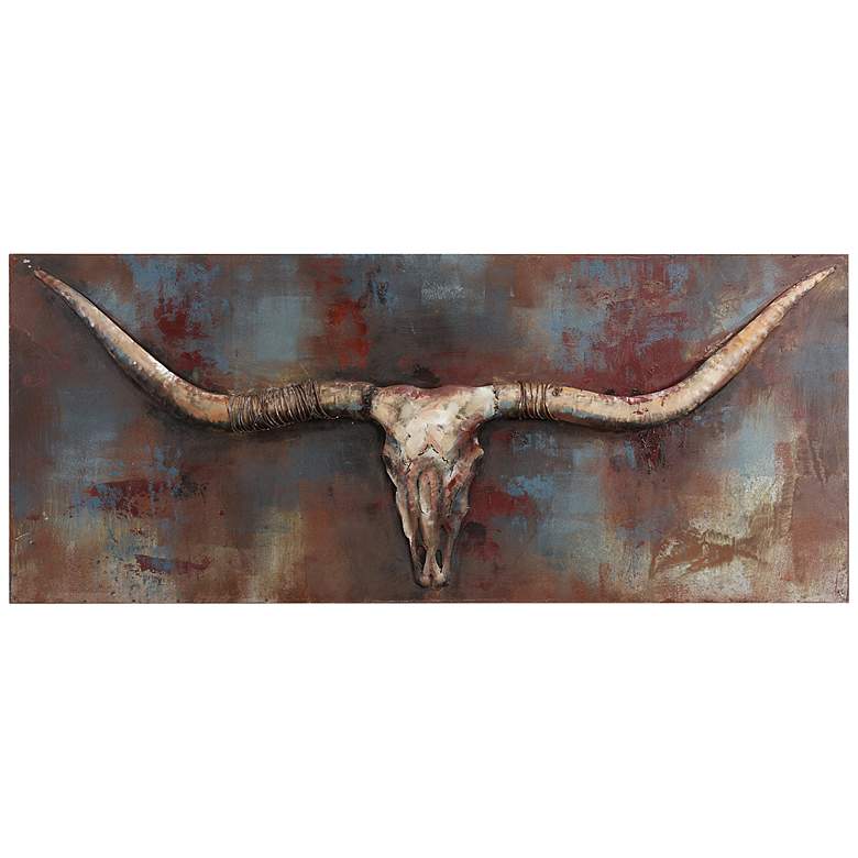 Image 2 Long Horn 48 inch Wide Mixed Media Metal Dimensional Wall Art