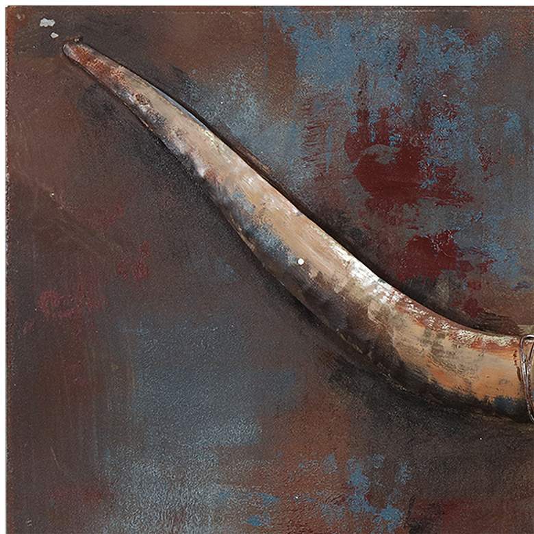 Image 3 Long Horn 48 inch Wide Mixed Media Metal Dimensional Wall Art more views