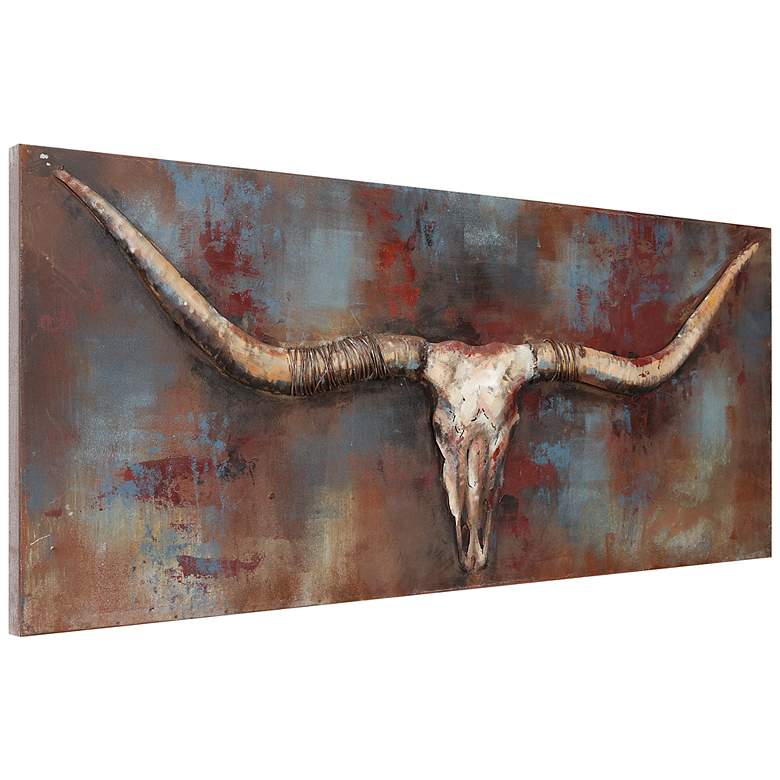 Image 5 Long Horn 48 inch Wide Mixed Media Metal Dimensional Wall Art more views