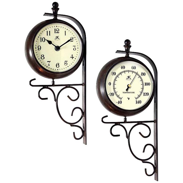 Image 1 Long Island 24 inch Round Thermometer and Outdoor Wall Clock