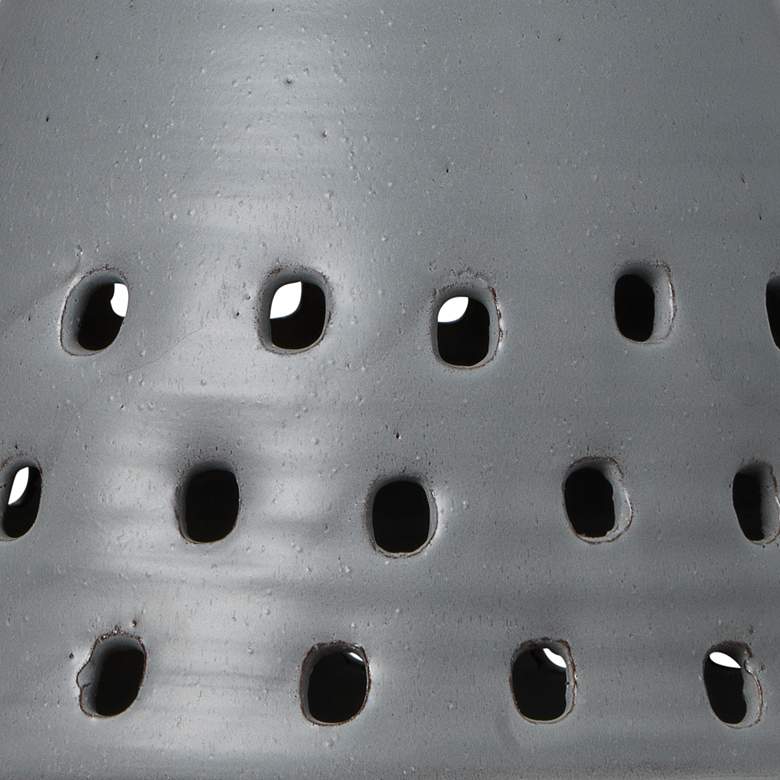 Image 2 Long Perforated 8 1/2 inch Wide Gray Ceramic Mini Pendant more views