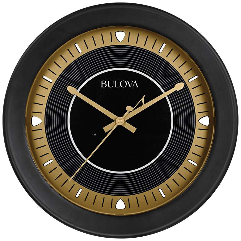 Image 1 Long Play Satin Black 18 inch Round Bluetooth Outdoor Wall Clock