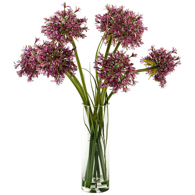 Image 1 Long Stems of Purple 34 inchH Alliums in Tall Elegant Glass Vase
