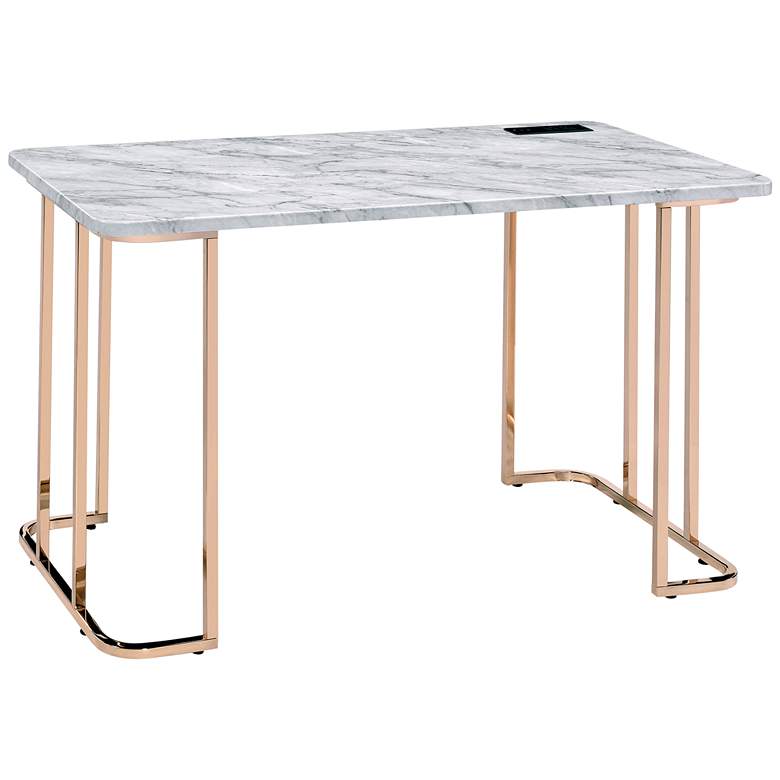 Image 2 Longbarrow 47 1/4 inchW White Gold Metal Writing Desk w/ Outlet