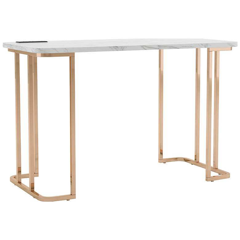 Image 5 Longbarrow 47 1/4"W White Gold Metal Writing Desk w/ Outlet more views