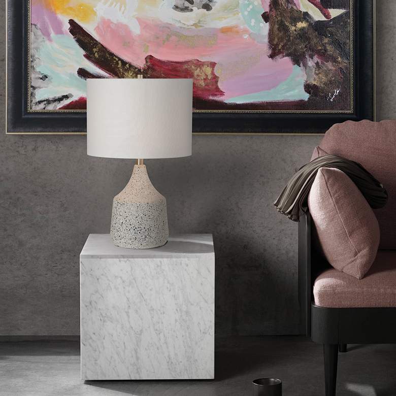 Image 1 Longmore Beige Cement and Stone Speckles Accent Table Lamp