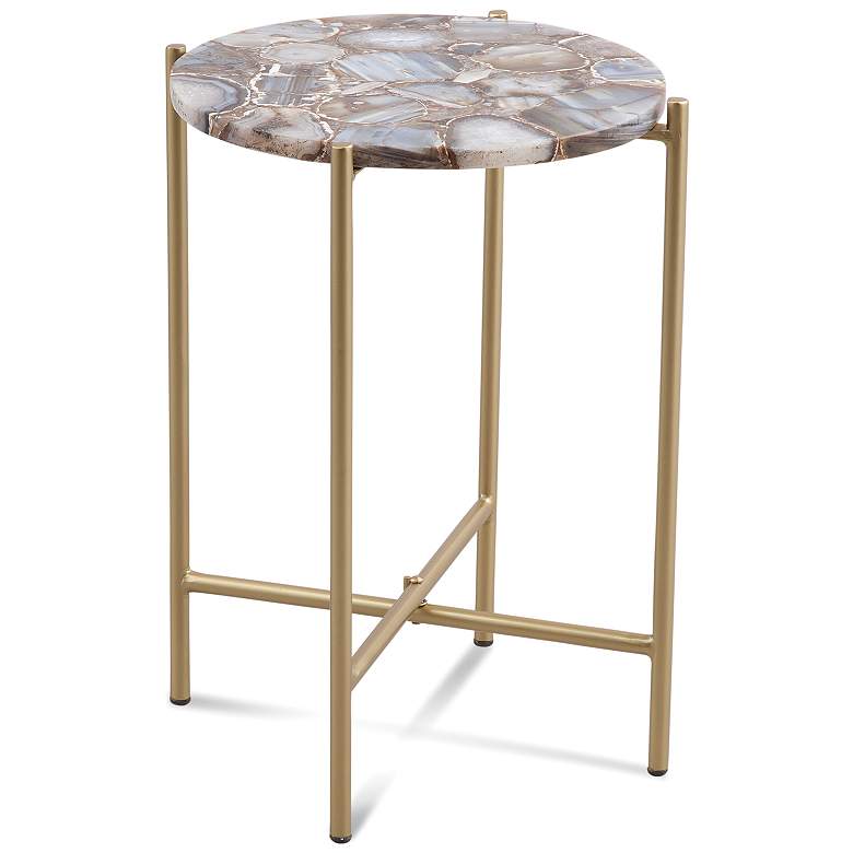 Image 2 Lonna 16" Wide Gold Round Accent Table with Agate Stone more views