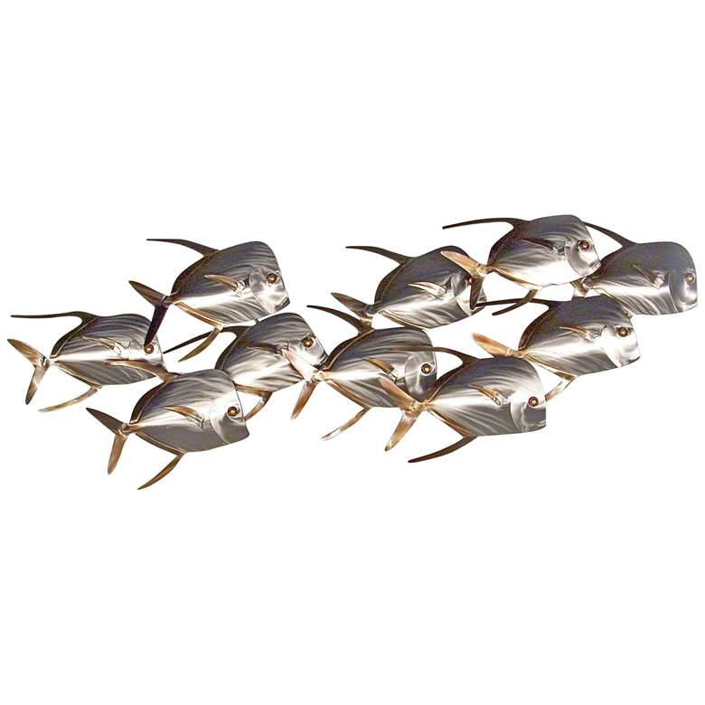 Image 2 Lookdown Fish School of 10 45 inch Wide Outdoor Metal Wall Art