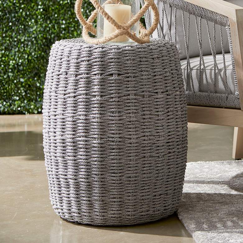 Image 1 Loom 16 1/2" Wide Platinum Rope Round Outdoor Accent Table